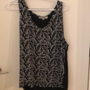 LOFT black and white palm leaf sleeveless blouse
